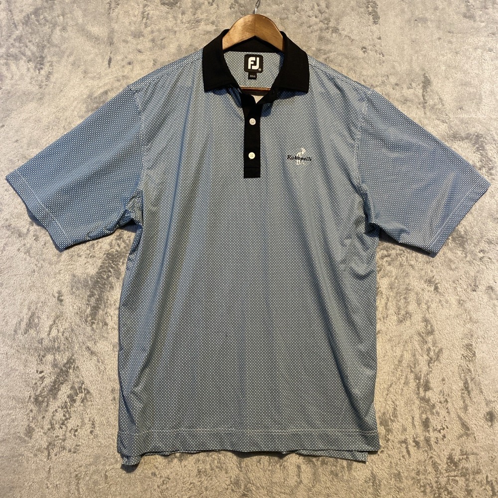 Footjoy Golf Polo Shirt Men's M Blue White Check Kokopelli Logo‎ Preppy Casual